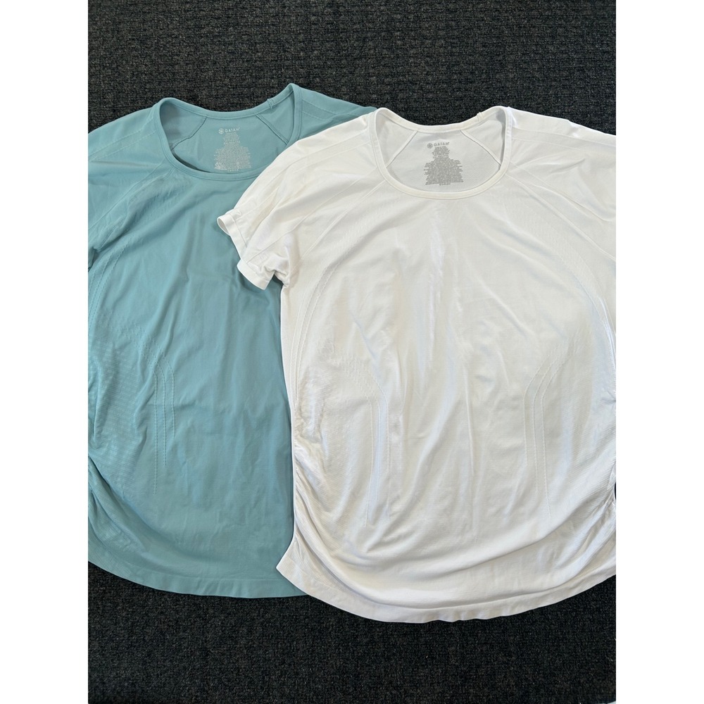 Gaiam Womens XXL Activewear T-Shirt 2 Pack White Blue Short Sleeve Yoga Gym Top